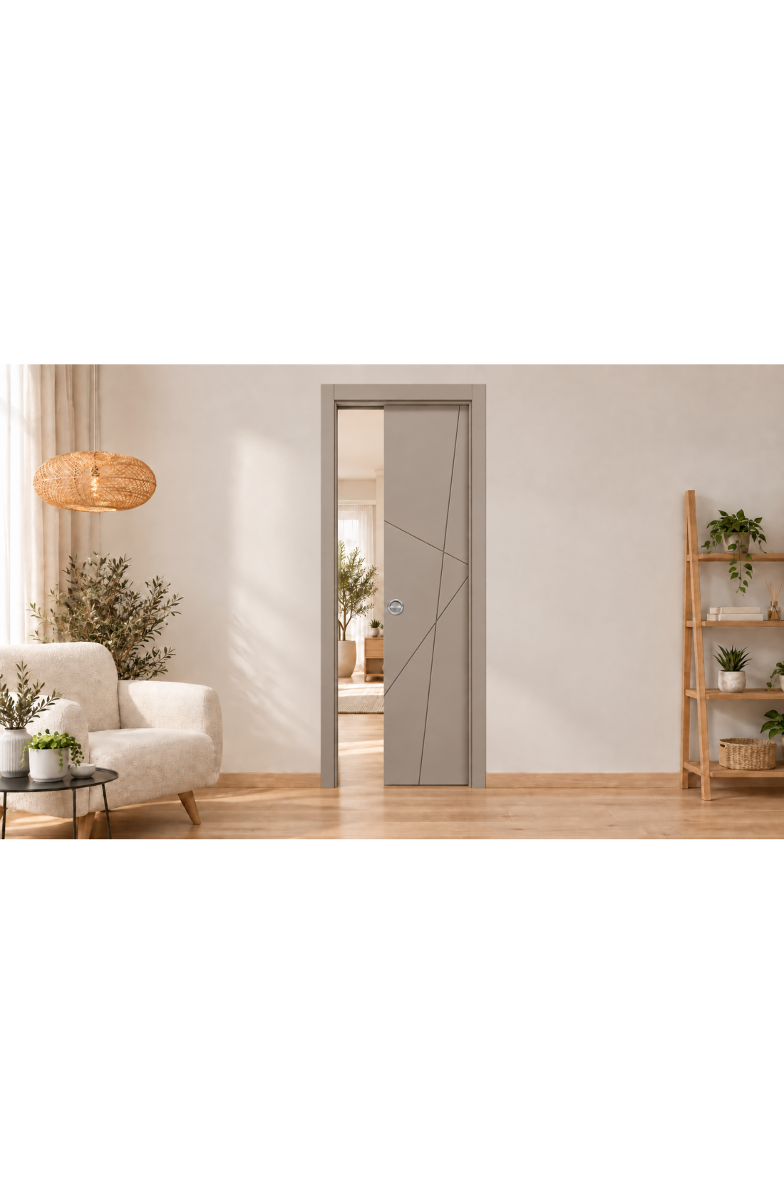 Porta Mod. 7605 Laccato Grigio Tortora incisa Scorrevole int.-ambiente