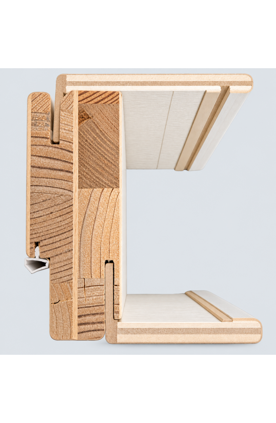 Sezione telaio il listellare di legno e coprifili in multistrato 